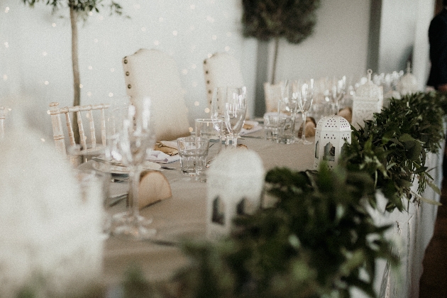 Dressed wedding table at Casterley Barn in Pewsey, Wiltshire