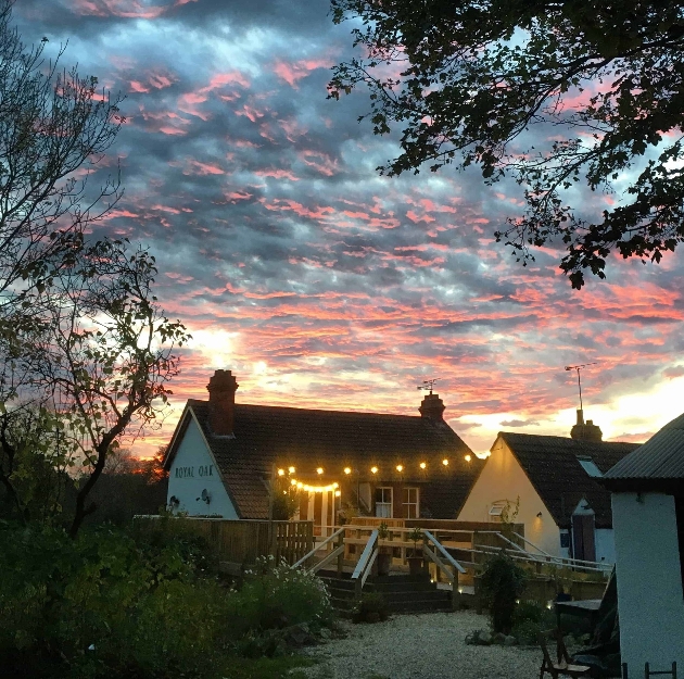 The Royal Oak Pub at dusk