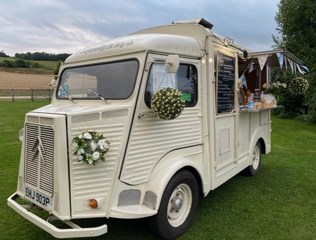 Vintage Citroen H van serving crepes at wedding