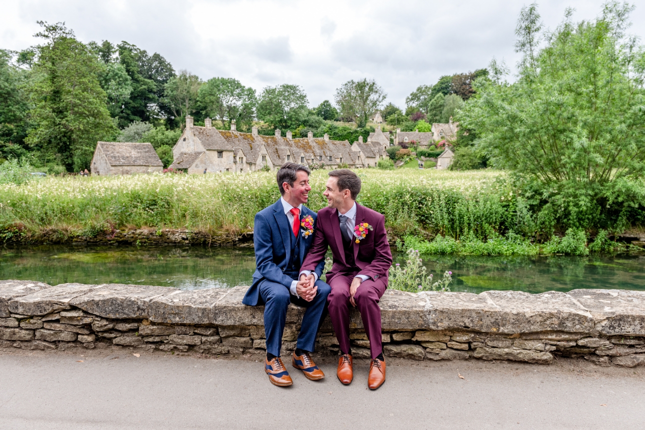 Grooms sat by the river