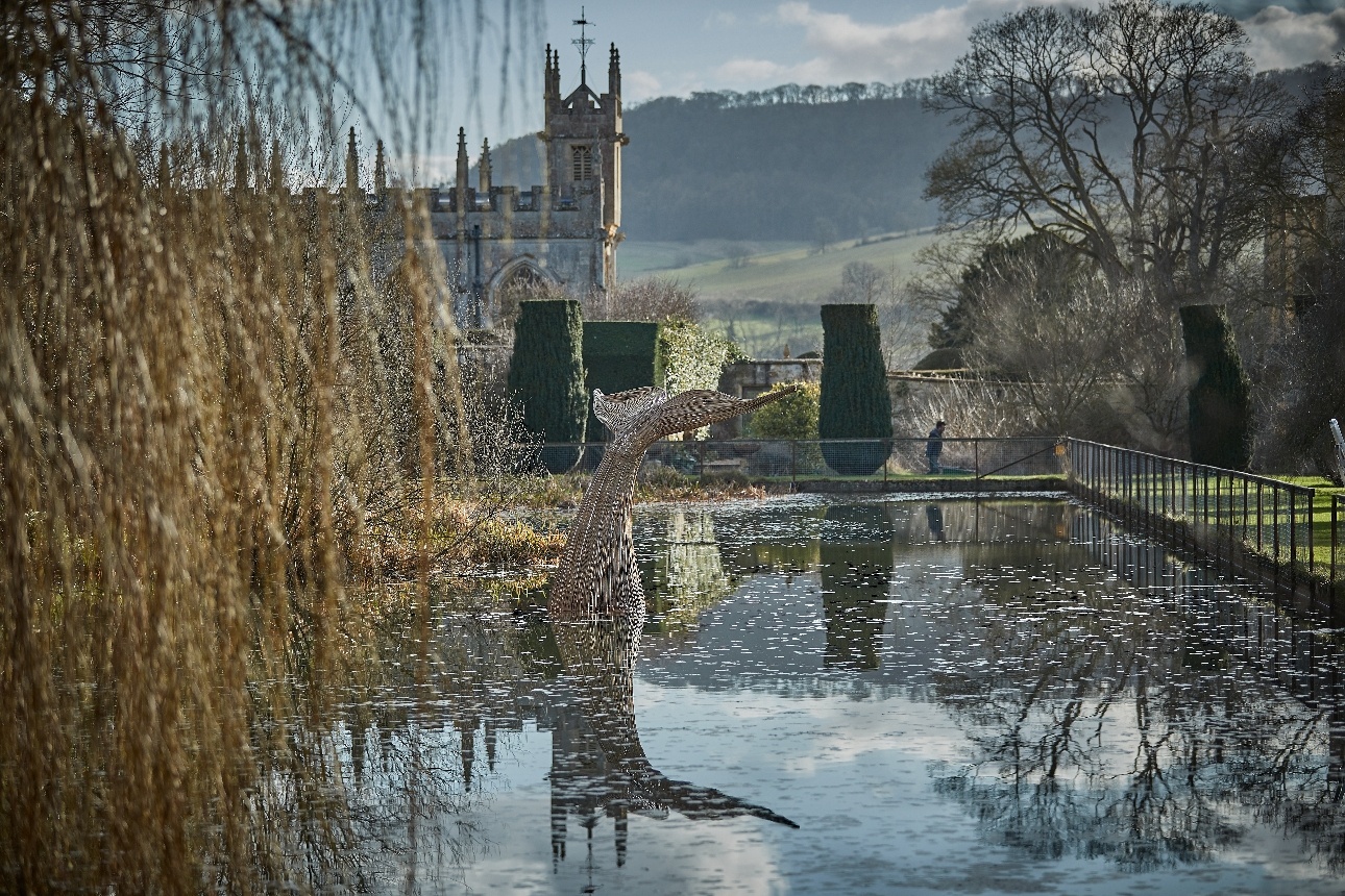 Sudeley Castle and Gardens large whale tail in lake