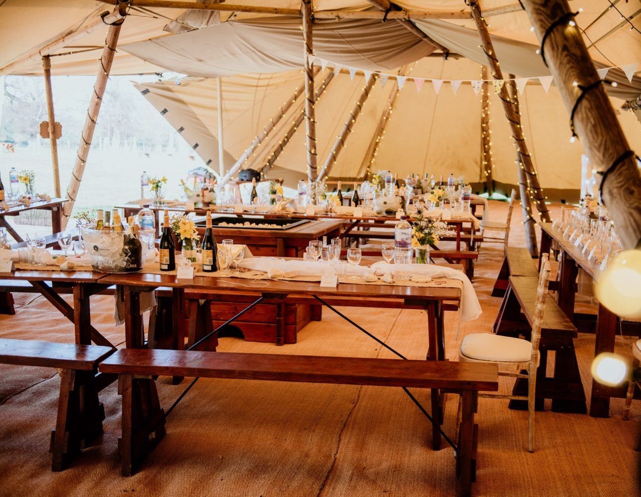 Interior of a tipi to hire from Fireflower Tipis