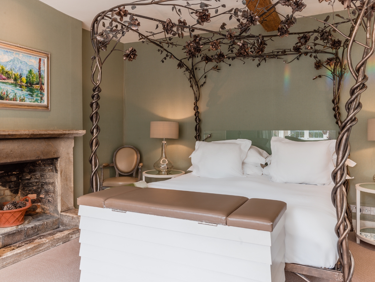 A bedroom inside Barnsley House in Gloucestershire